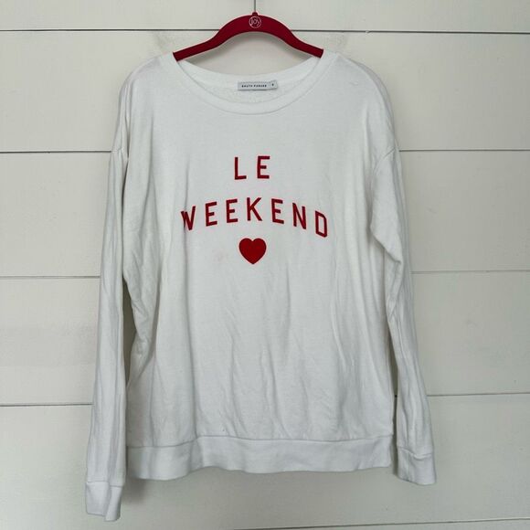 South Parade Women’s Small Le Weekend White Red Sweatshirt - Picture 1 of 6